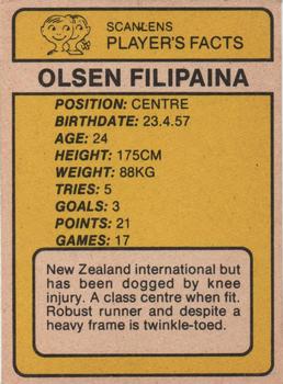 1981 Scanlens #17 Olsen Filipaina Back